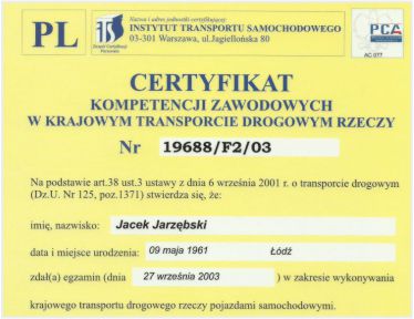 certyfikat kompetencjii zawodowych w branży przeprowadzek i transportu